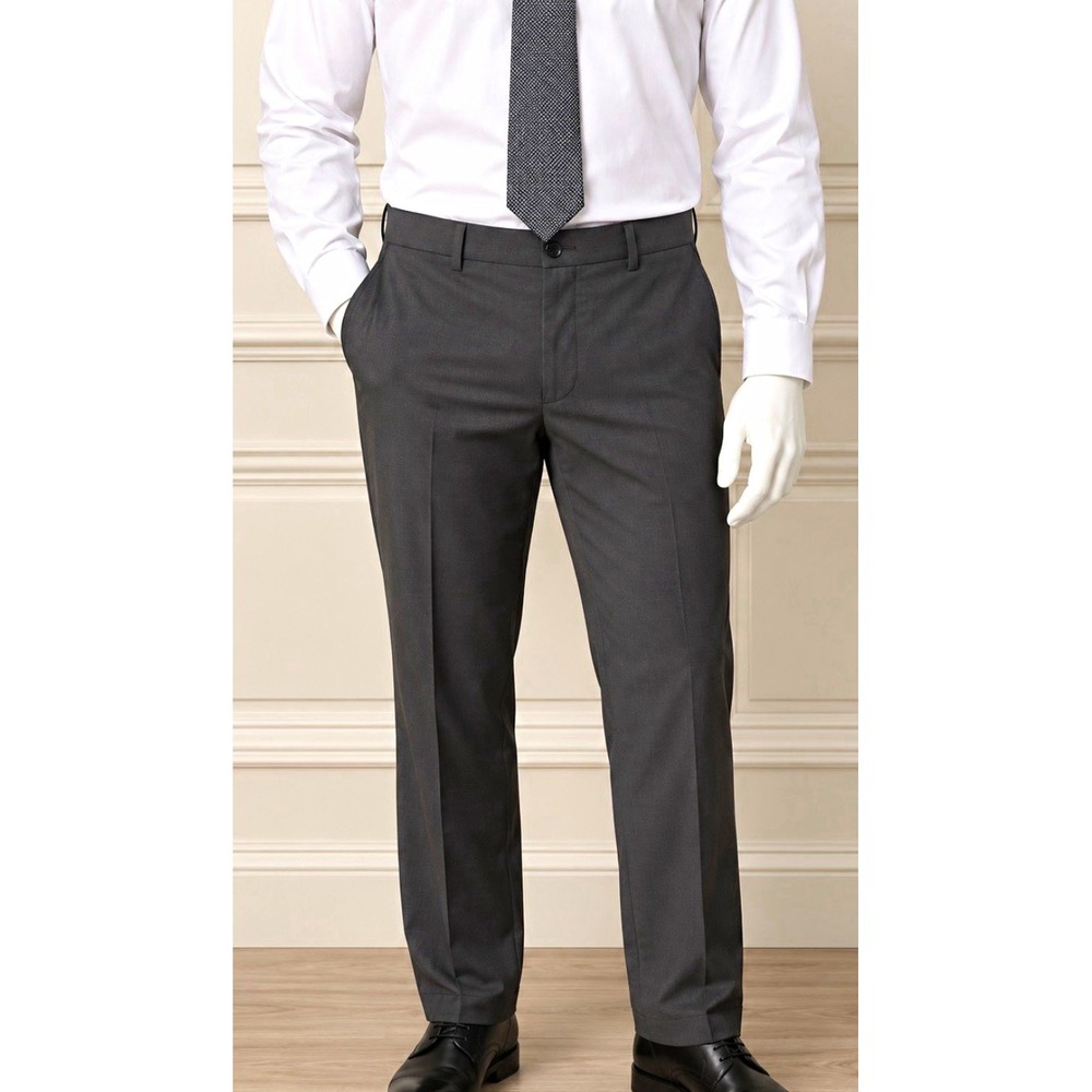 Haggar Cool18 Pro Men's Gray Dress Pants 38x32 Classic Fit Flat Front Stretch